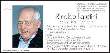 Traueranzeige von Rinaldo Faustini von Dolomiten