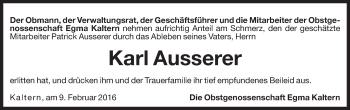 Traueranzeige von Karl Ausserer von Dolomiten