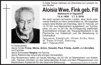 Traueranzeige von Aloisia Fink von Dolomiten