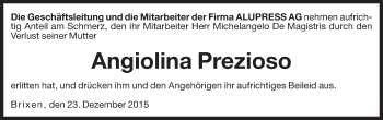 Traueranzeige von Angiolina Prezioso von Dolomiten