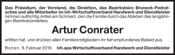 Traueranzeige von Artur Conrater von Dolomiten