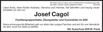 Traueranzeige von Josef Cagol von Dolomiten