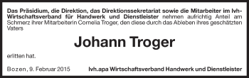 Traueranzeige von Johann Troger von Dolomiten