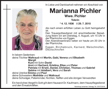 Traueranzeige von Marianna Pichler von Dolomiten