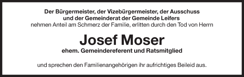  Traueranzeige für Josef Moser vom 27.10.2015 aus Dolomiten