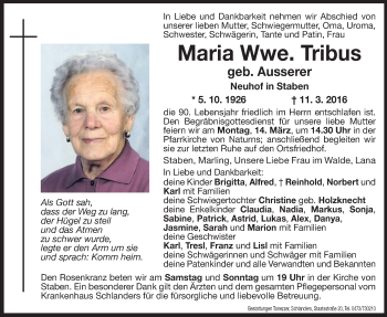 Traueranzeige von Maria Tribus von Dolomiten