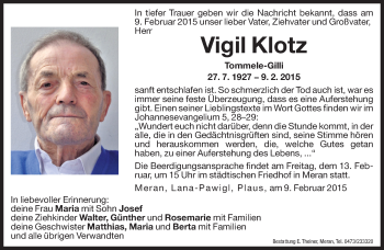 Traueranzeige von Vigil Klotz von Dolomiten