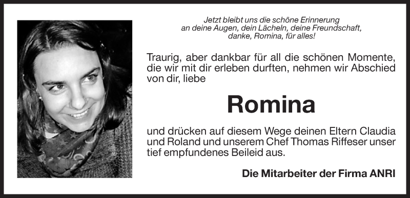  Traueranzeige für Romina  vom 26.02.2015 aus Dolomiten