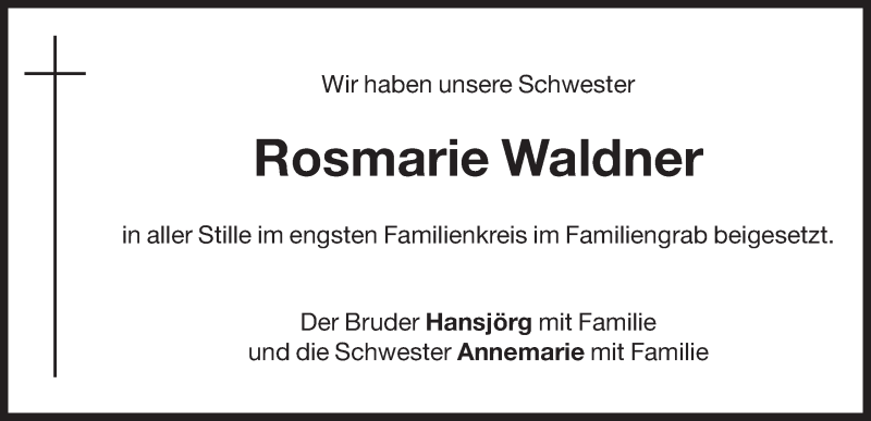  Traueranzeige für Rosmarie Waldner vom 07.09.2015 aus Dolomiten