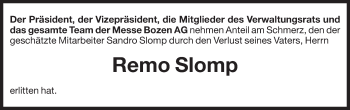 Traueranzeige von Remo Slomp von Dolomiten