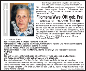 Traueranzeige von Filomena Öttl von Dolomiten