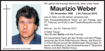 Traueranzeige von Maurizio Weber von Dolomiten