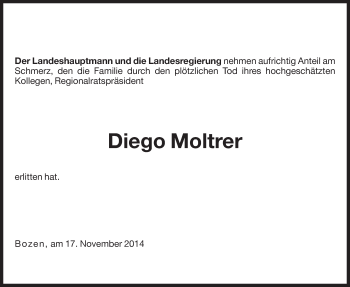 Traueranzeige von Diego Moltrer von Dolomiten