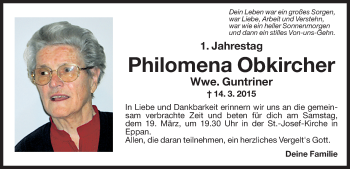 Traueranzeige von Philomena Obkircher von Dolomiten