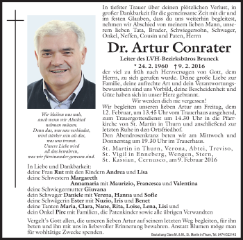 Traueranzeige von Artur Conrater von Dolomiten