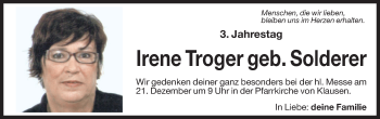 Traueranzeige von Irene Troger von Dolomiten