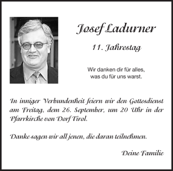 Traueranzeige von Josef Ladurner von Dolomiten