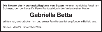 Traueranzeige von Gabriella Pantozzi von Dolomiten