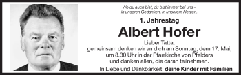 Traueranzeige von Albert Hofer von Dolomiten