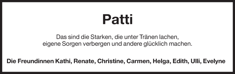  Traueranzeige für Patti  vom 26.09.2014 aus Dolomiten