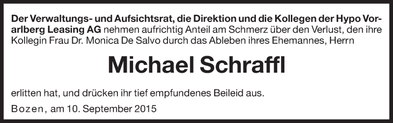  Traueranzeige für Michael Schraffl vom 11.09.2015 aus Dolomiten