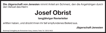 Traueranzeige von Josef Obrist von Dolomiten