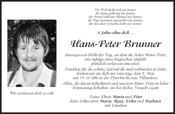Traueranzeige von Hans-Peter Brunner von Dolomiten