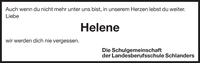  Traueranzeige für Helene  vom 02.09.2014 aus Dolomiten