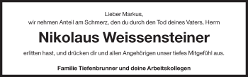Traueranzeige von Nikolaus Weissensteiner von Dolomiten