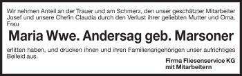 Traueranzeige von Maria Andersag von Dolomiten