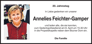 Traueranzeige von Annelies Gamper von Dolomiten