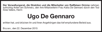 Traueranzeige von Ugo De Gennaro von Dolomiten