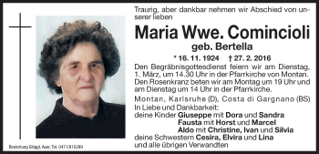 Traueranzeige von Maria Comincioli von Dolomiten