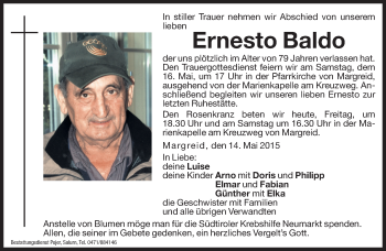 Traueranzeige von Ernesto Baldo von Dolomiten