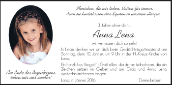 Traueranzeige von Anna Lena Hofer von Dolomiten