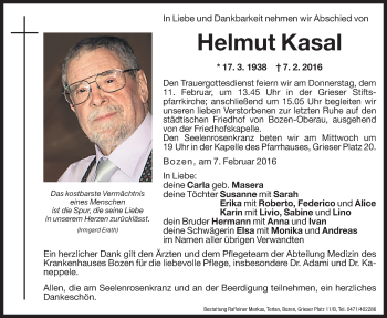 Traueranzeige von Helmut Kasal von Dolomiten