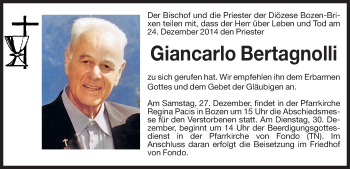 Traueranzeige von Don Giancarlo Bertagnolli von Dolomiten