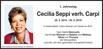 Traueranzeige von Cecilia Carpi von Dolomiten