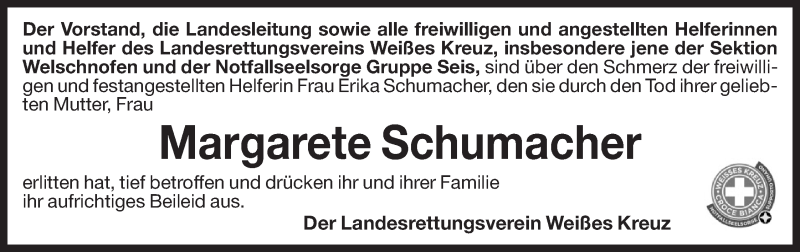  Traueranzeige für Margarete Schumacher vom 18.08.2015 aus Dolomiten