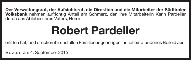  Traueranzeige für Robert Padeller vom 05.09.2015 aus Dolomiten