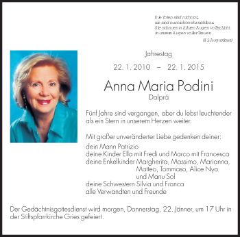 Traueranzeige von Anna Maria Podini von Dolomiten
