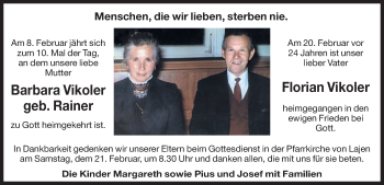 Traueranzeige von Barbara Vikoler von Dolomiten
