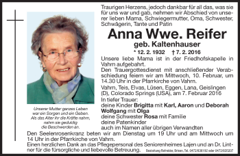 Traueranzeige von Anna Reifer von Dolomiten
