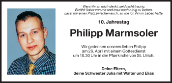 Traueranzeige von Philipp Marmsoler von Dolomiten