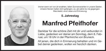 Traueranzeige von Manfred Pfeifhofer von Dolomiten