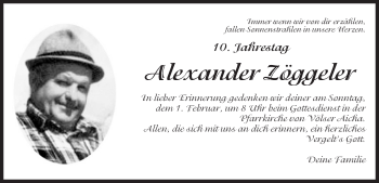 Traueranzeige von Alexander Zöggeler von Dolomiten