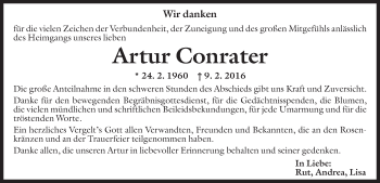 Traueranzeige von Artur Conrater von Dolomiten