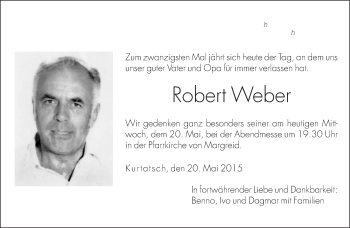 Traueranzeige von Robert Weber von Dolomiten