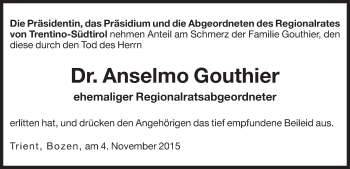 Traueranzeige von Anselmo Gouthier von Dolomiten