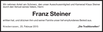 Traueranzeige von Franz Steiner von Dolomiten